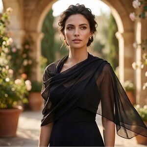 Black Sheer Chiffon Shawl Wrap - BNWT - Size XL